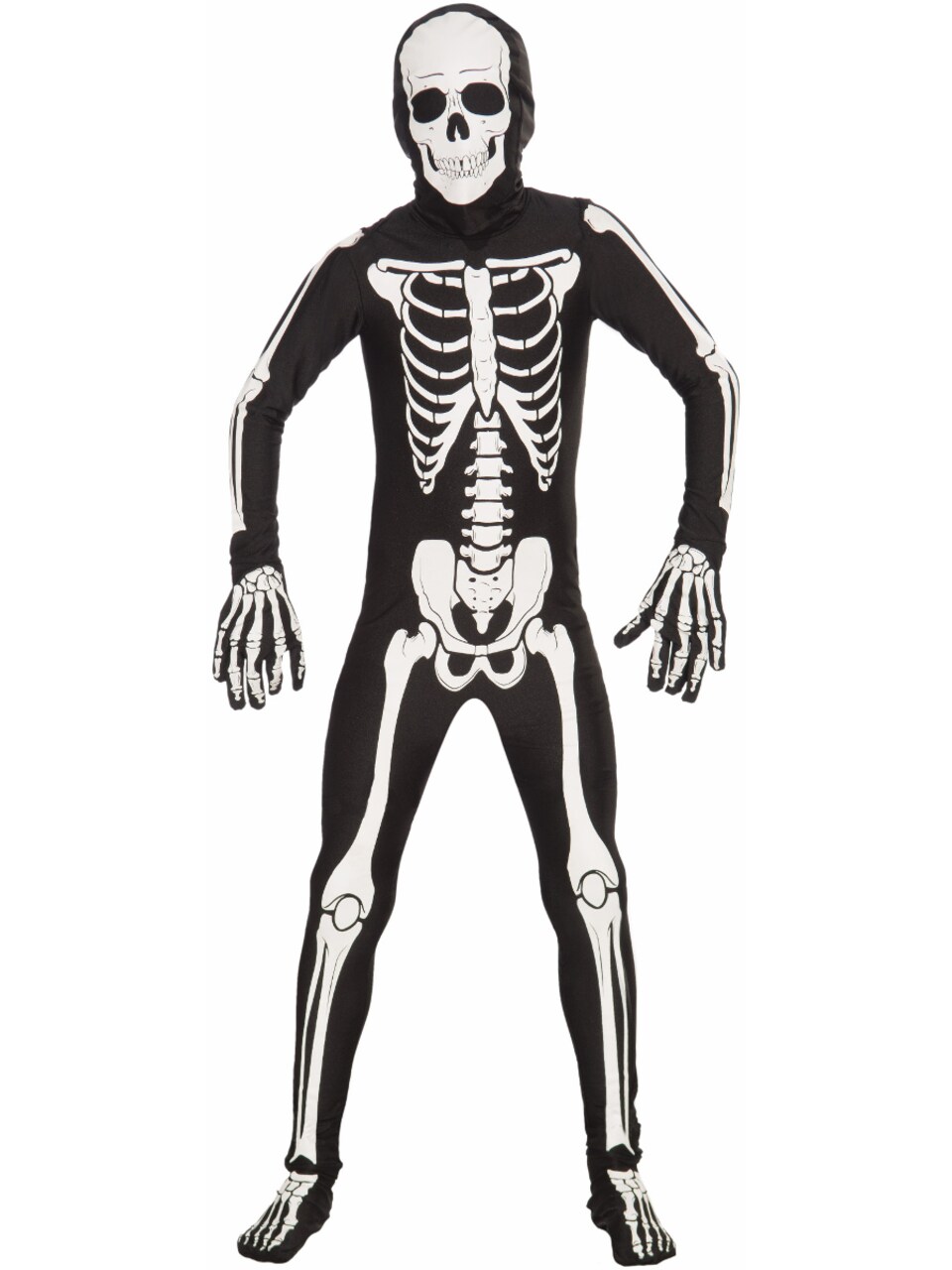 Child Black White Full Body Zentai Suit I'm Invisible Skeleton Costume
